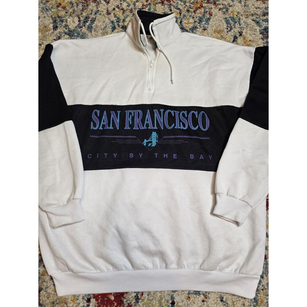 Vintage 90's San Francisco Sweatshirt Men' XL 1/4 Zip White Black California USA